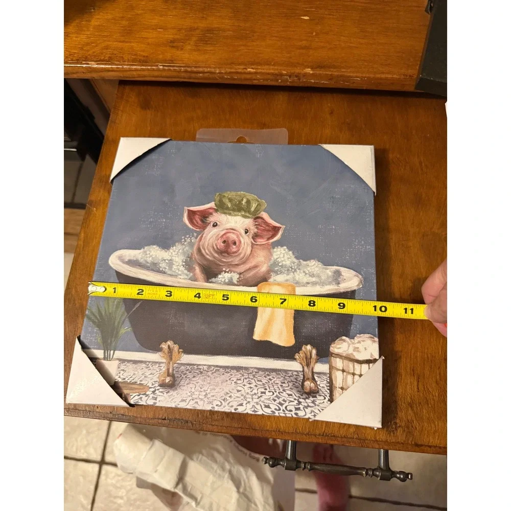 Sign of the Times Pig and Highland Cow in Bathtub Canvas Wall Art Set of 2 10x10